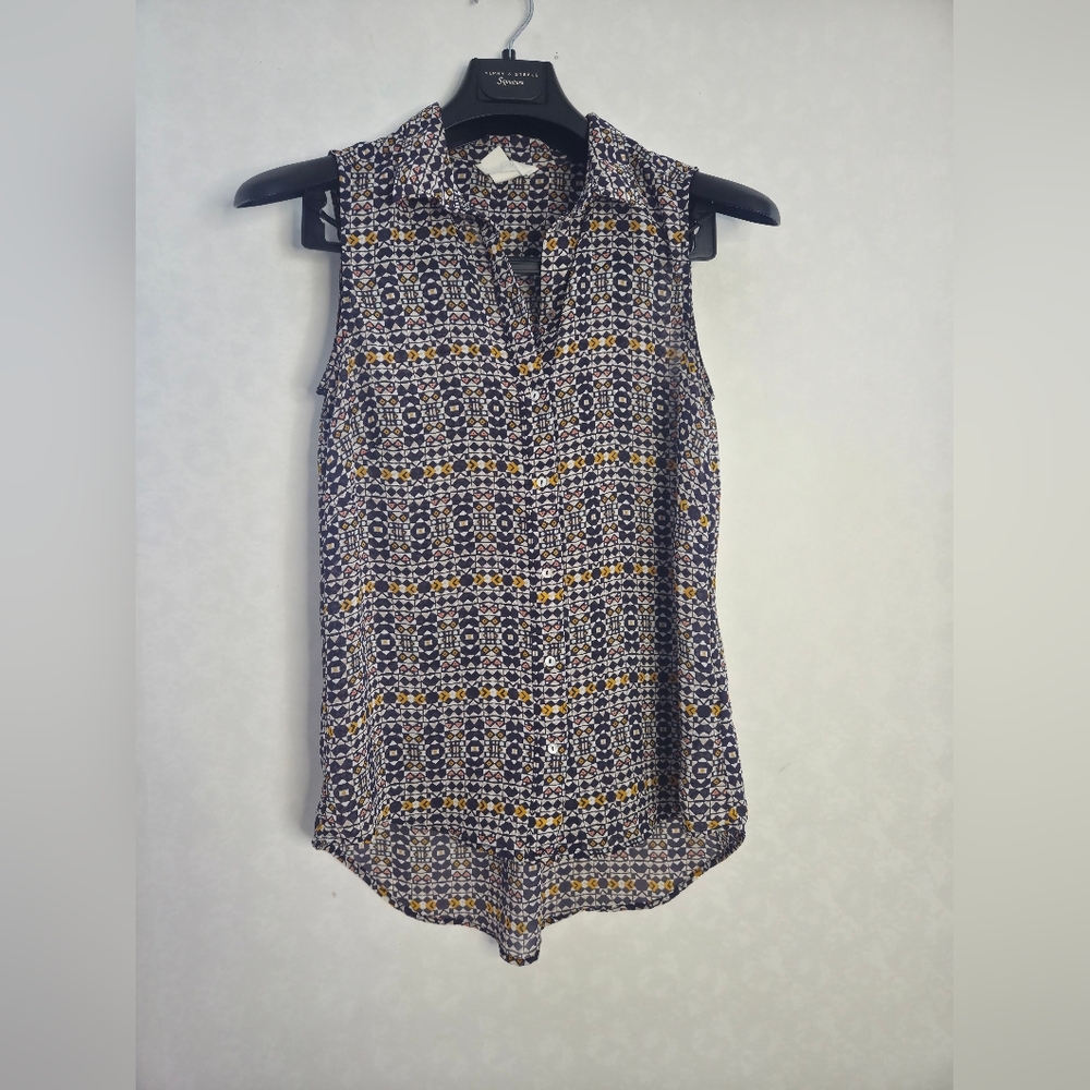 H&M Sheer Mosaic Boho Blouse Yellow & Blue Tile